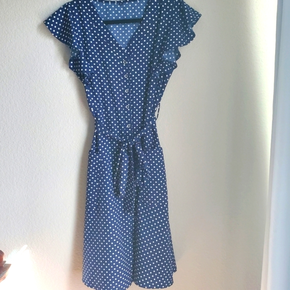 Navy Polka Dot Midi Dress